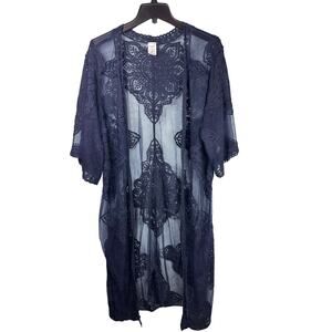 Sheer Blue Lace Kimono Duster Gothic Romantic Layering Piece Victorian Ethereal